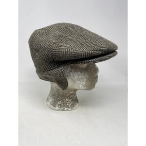 Hanna Hats Donegal Ireland Vintage Cap  Ear Flaps Olive Grey Tweed Wool unisex L